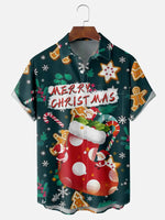 Merry Christmas Stocking with Candy Cane Elves and Gingerbread Men Short Sleeve Shirt, mens short sleeve shirts??¡ìo?big and tall mens shirts??¡ìo?short sleeve shirts for men??¡ìo?mens 4xl shirts??¡ìo?casual short sleeve shirts
