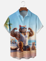 Buff Chad Ginger Cat Showing Off on the Beach Short Sleeve Shirt, mens short sleeve shirts?¨º?big and tall mens shirts?¨º?short sleeve shirts for men?¨º?mens 4xl shirts?¨º?casual short sleeve shirts