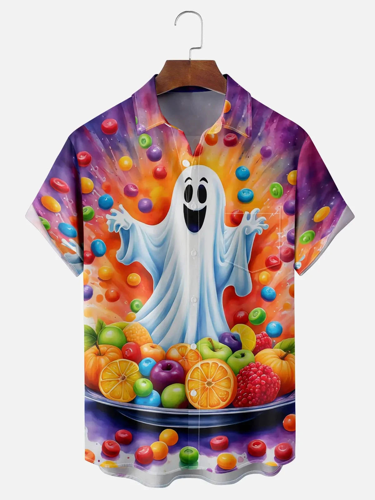Tall Men's Ghost Candy Explosion Halloween Short Sleeve Shirt Eleven Oasis