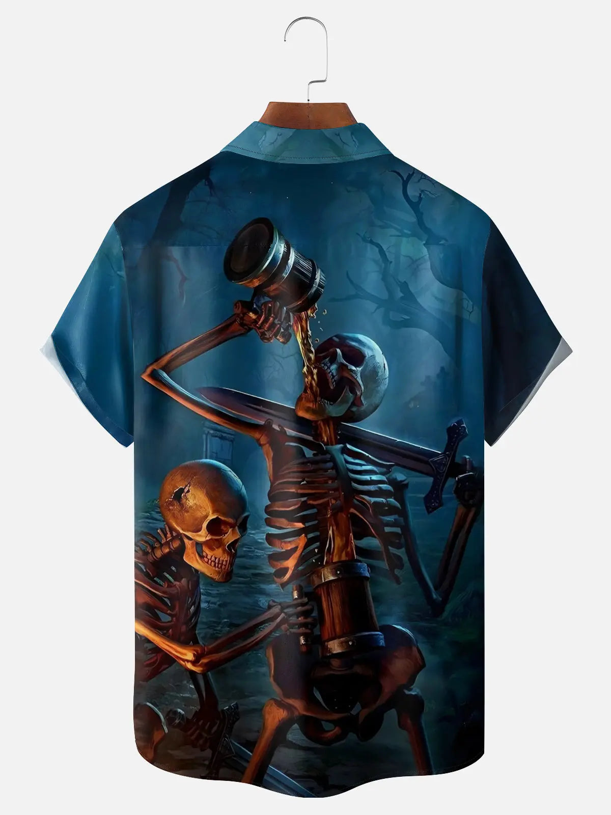Men's Skeletons and Skulls Having A Drink Short Sleeve ShirtMens short sleeve shirts Big and tall Mens shirts Short sleeve shirts for men Mens 4xl shirts Casual short sleeve shirts