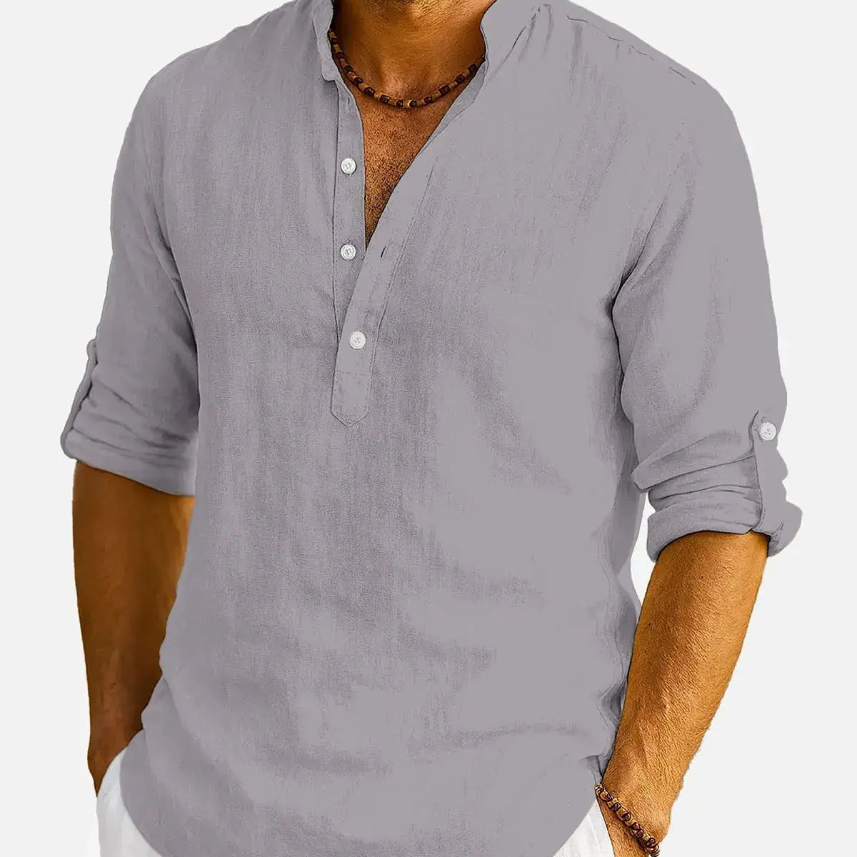 Men's Cotton Stand Collar Long Sleeve Shirt ElevenOasis