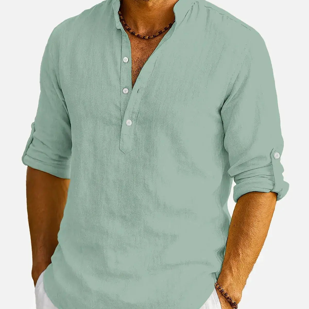 Men's Cotton Stand Collar Long Sleeve Shirt ElevenOasis