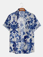 Men's Floral Printed Button Up Casual Short Sleeve Shirt ElevenOasis