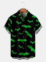 Tall Men's Green Bats Halloween Short Sleeve Shirt ElevenOasis