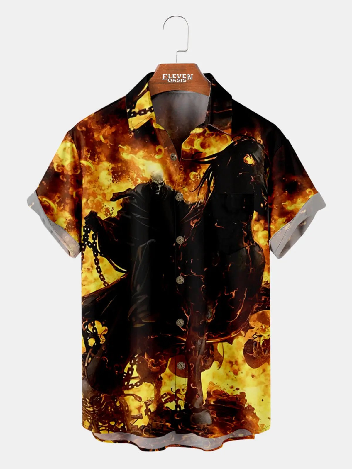 Men's Flaming Rider Halloween Short Sleeve Shirt Eleven Oasis