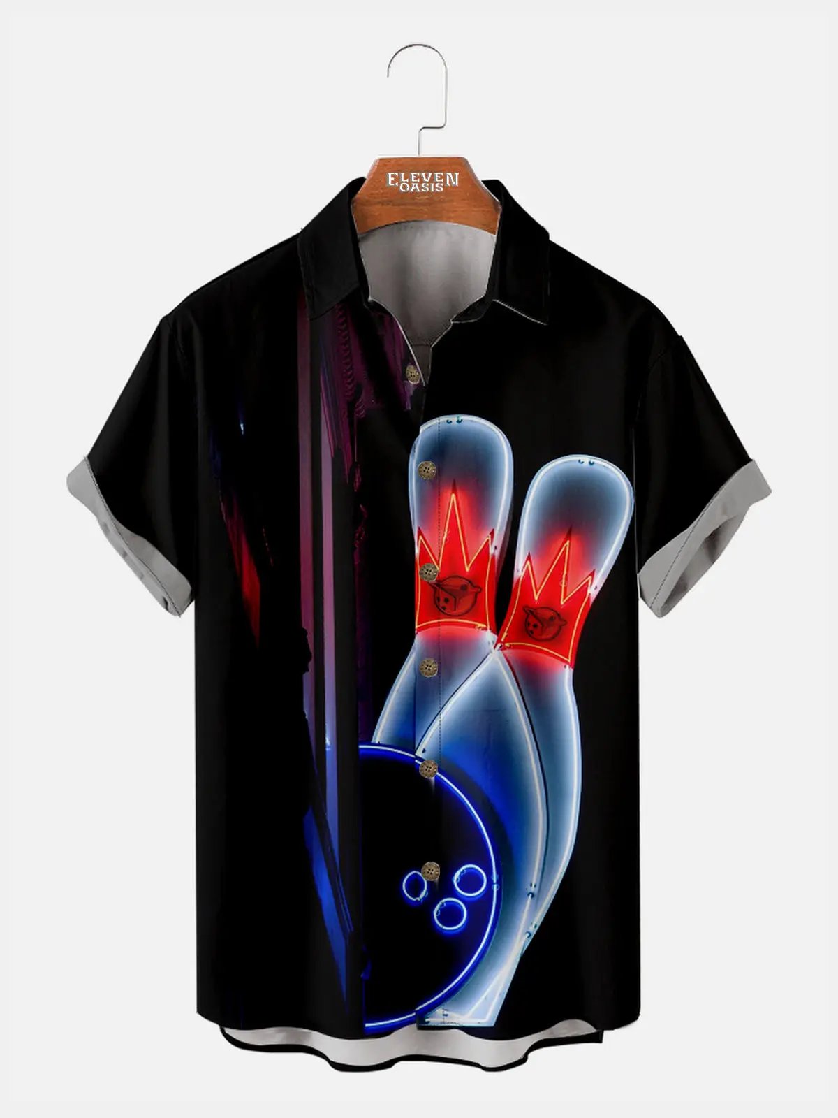 Men's Neon Lights Bowling Short Sleeve Shirt ElevenOasis