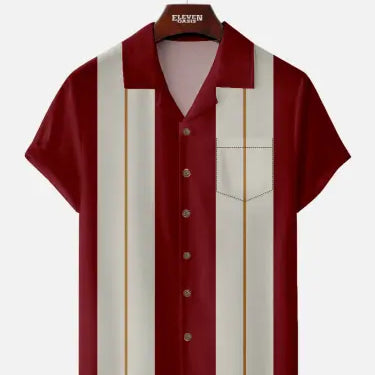 Men's Retro Pinstripe Bowling Short Sleeve Shirt ElevenOasis