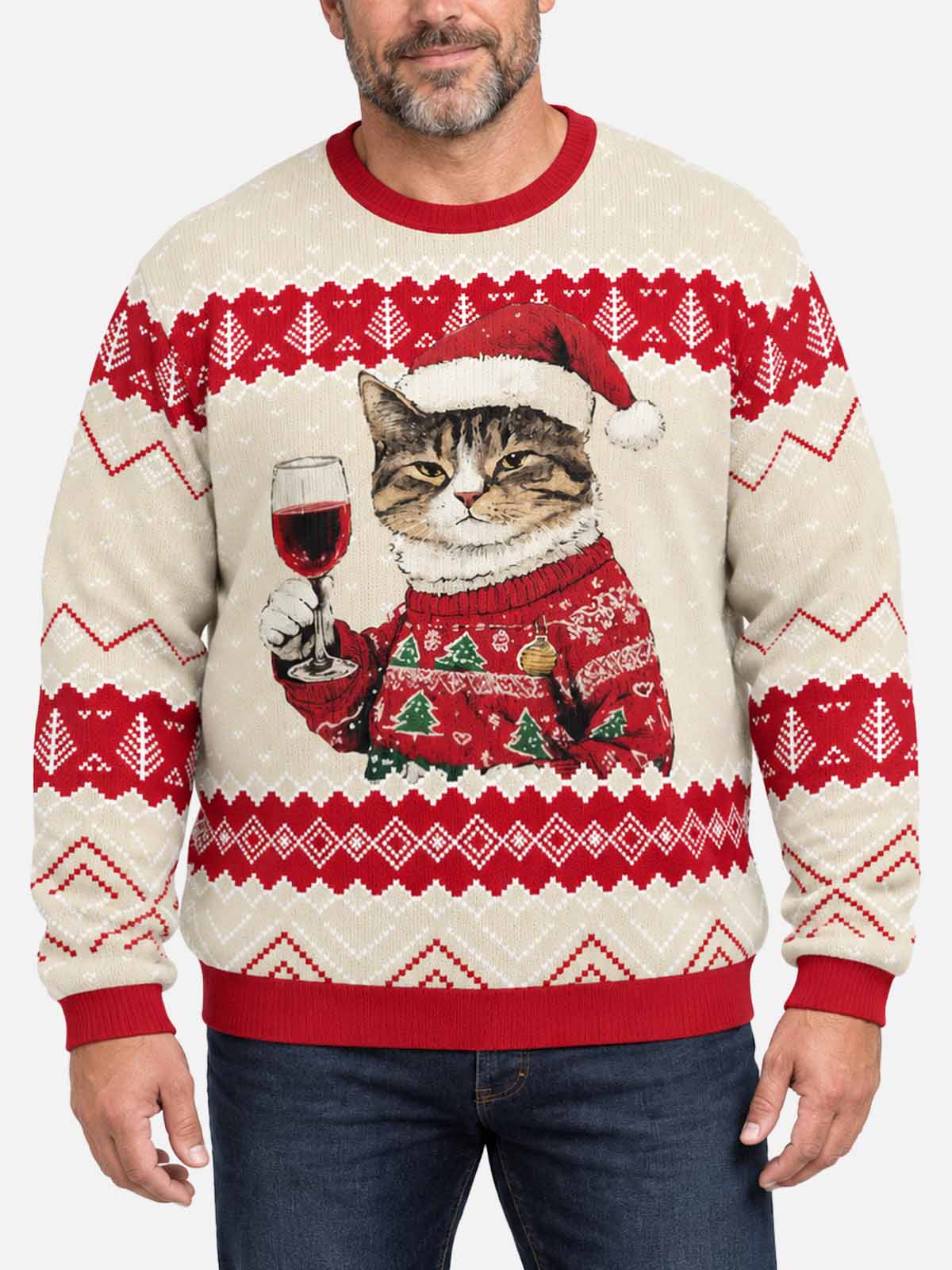 Cat Wine Ugly Christmas Sweatshirt