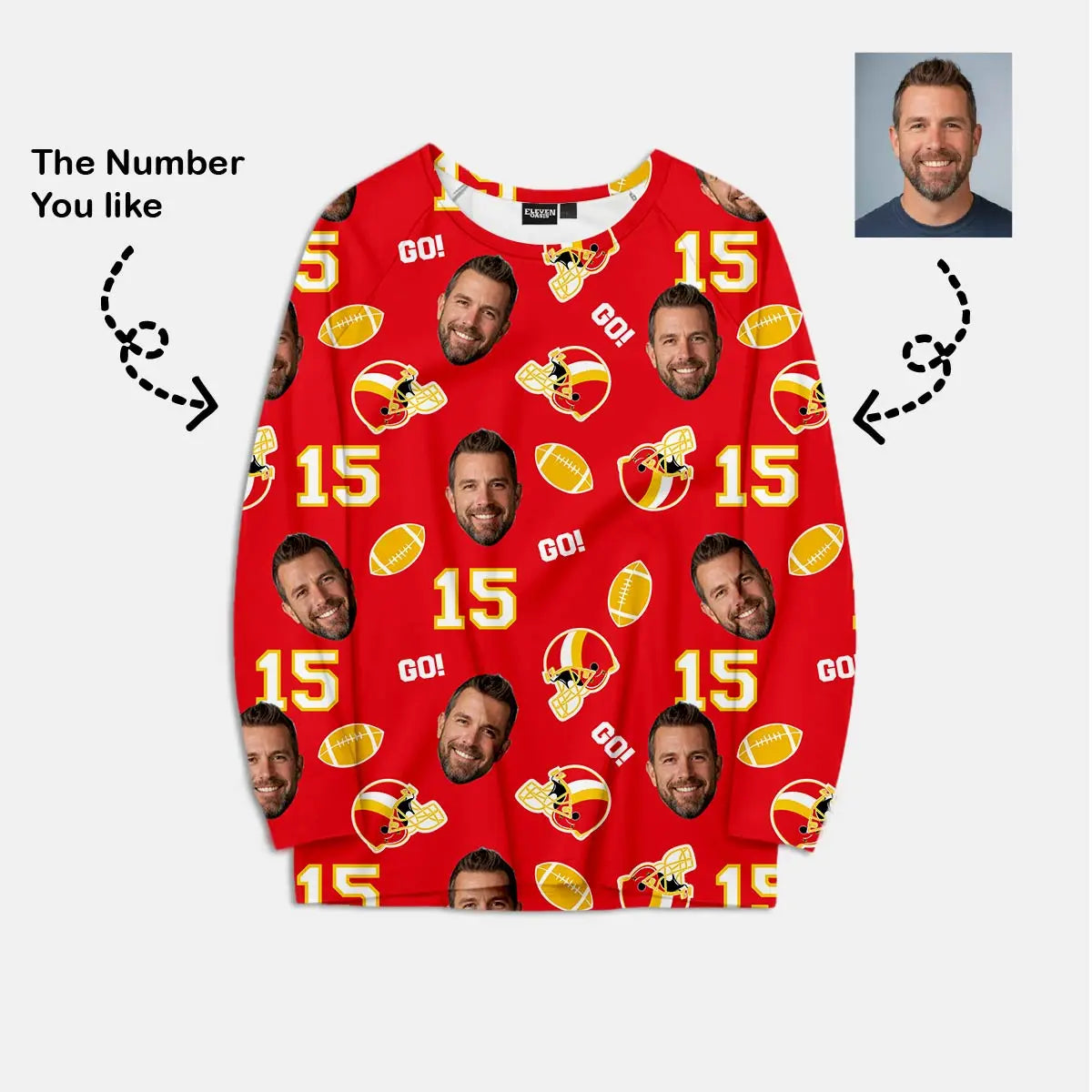 Custom Football Team & Face Pajama Set - Red & Gold Eleven Oasis