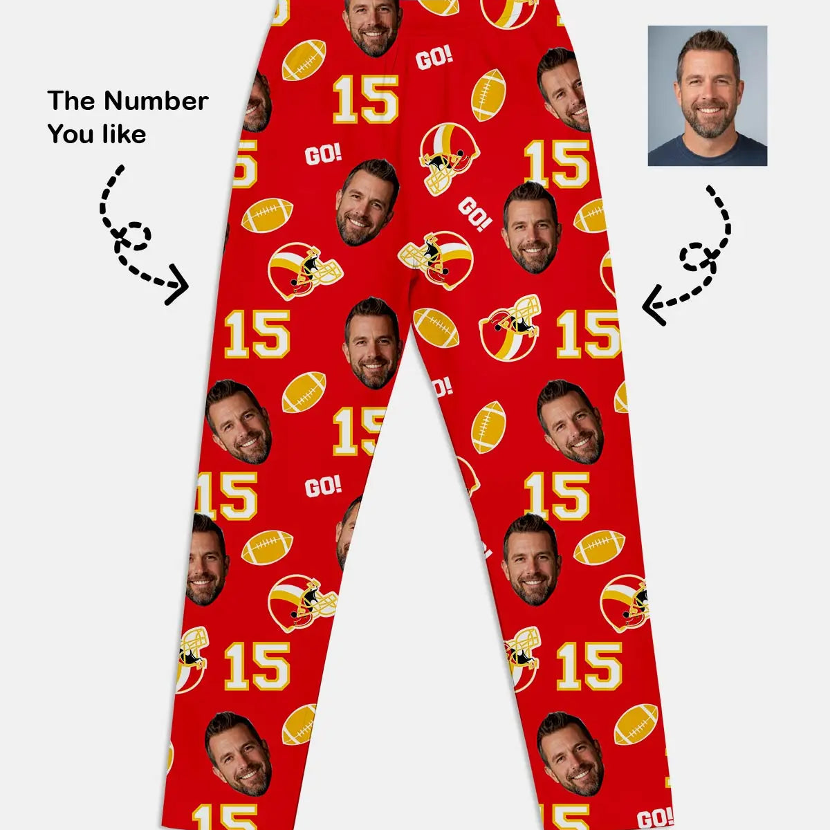 Custom Football Team & Face Pajama Set - Red & Gold Eleven Oasis