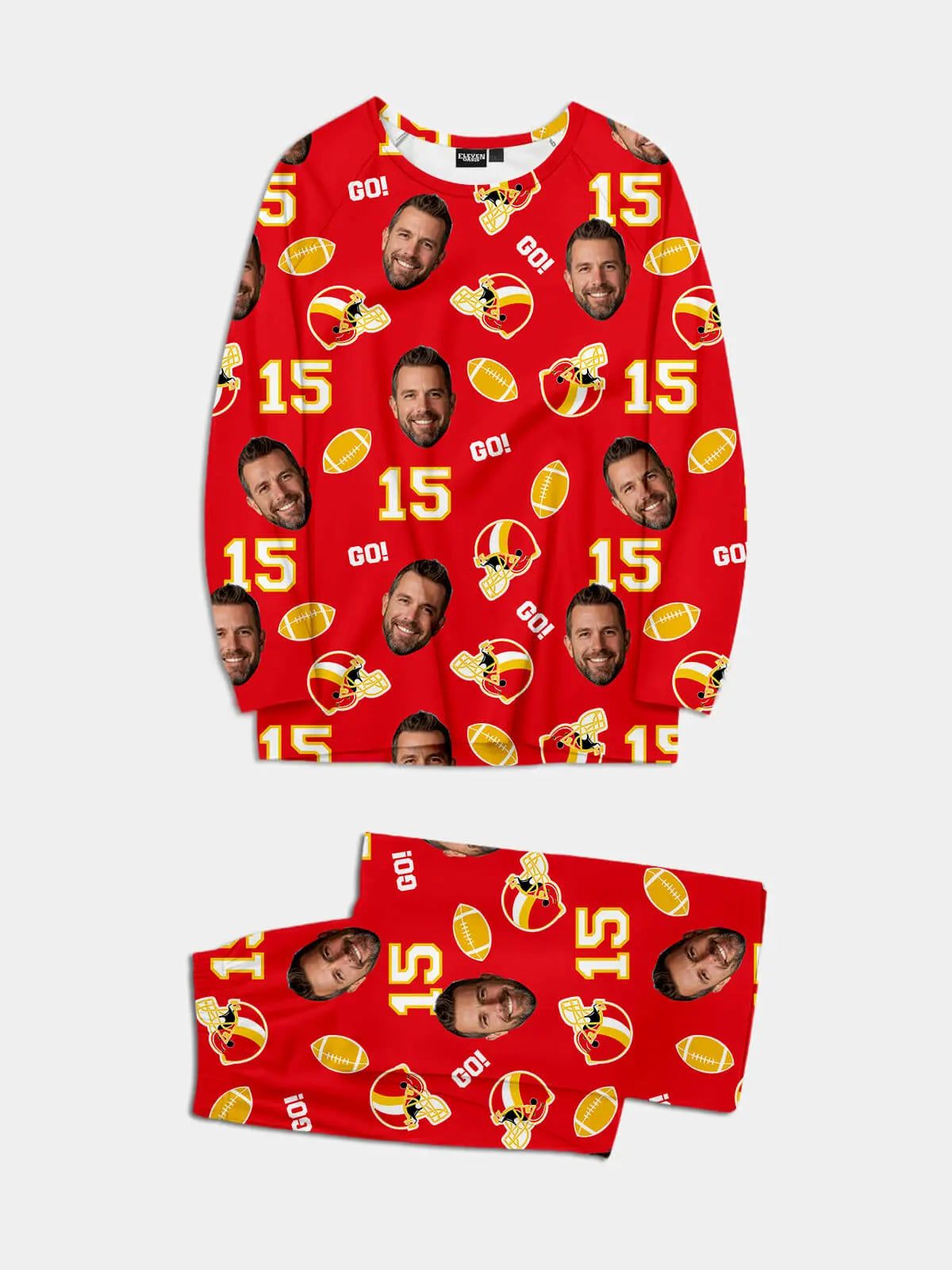 Custom Football Team & Face Pajama Set - Red & Gold Eleven Oasis