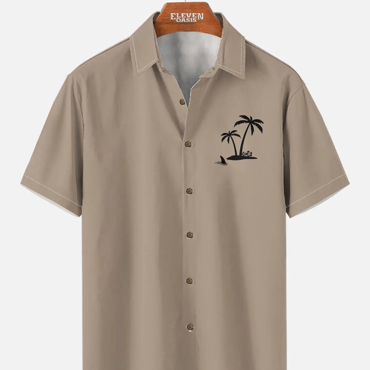 Men's Hawaiian Coconut Tree Oasis Short Sleeve Shirt ElevenOasis