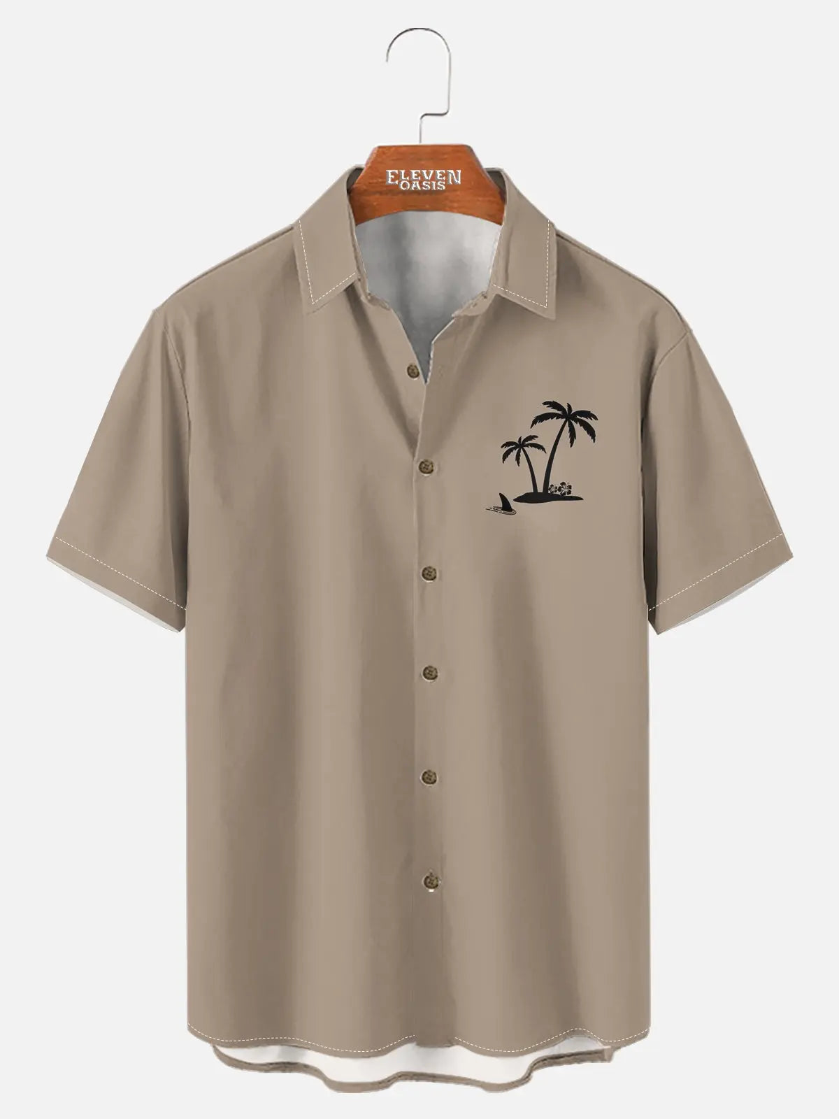Men's Hawaiian Coconut Tree Oasis Short Sleeve Shirt ElevenOasis
