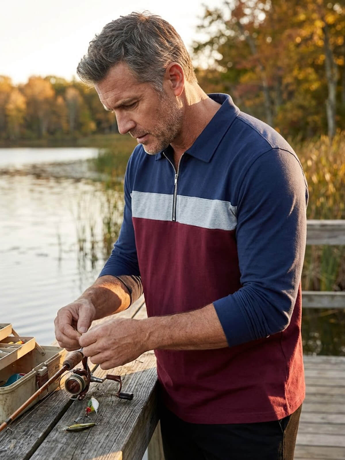 Men's Classic Long Sleeve Quarter-Zip Polo Shirt Eleven Oasis