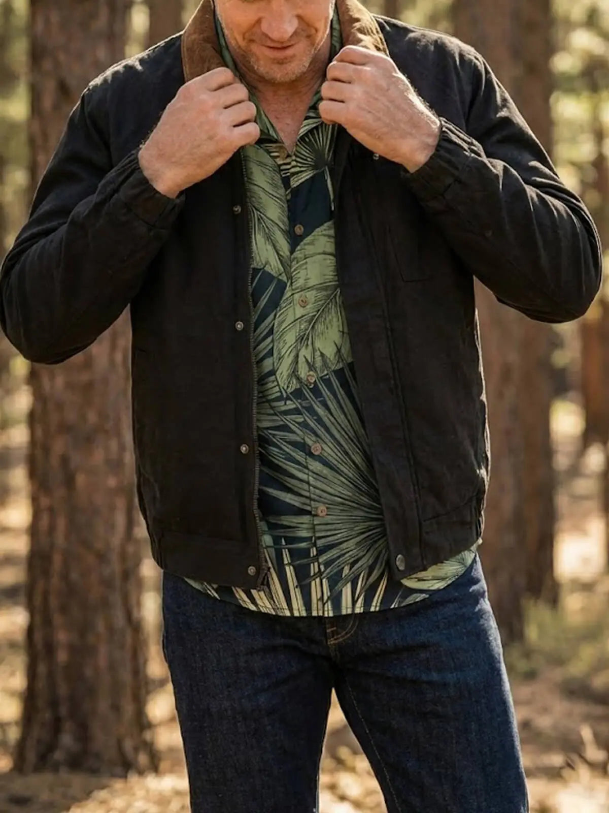 Tall Men's Tropical Palm Short Sleeve Shirt Eleven Oasis