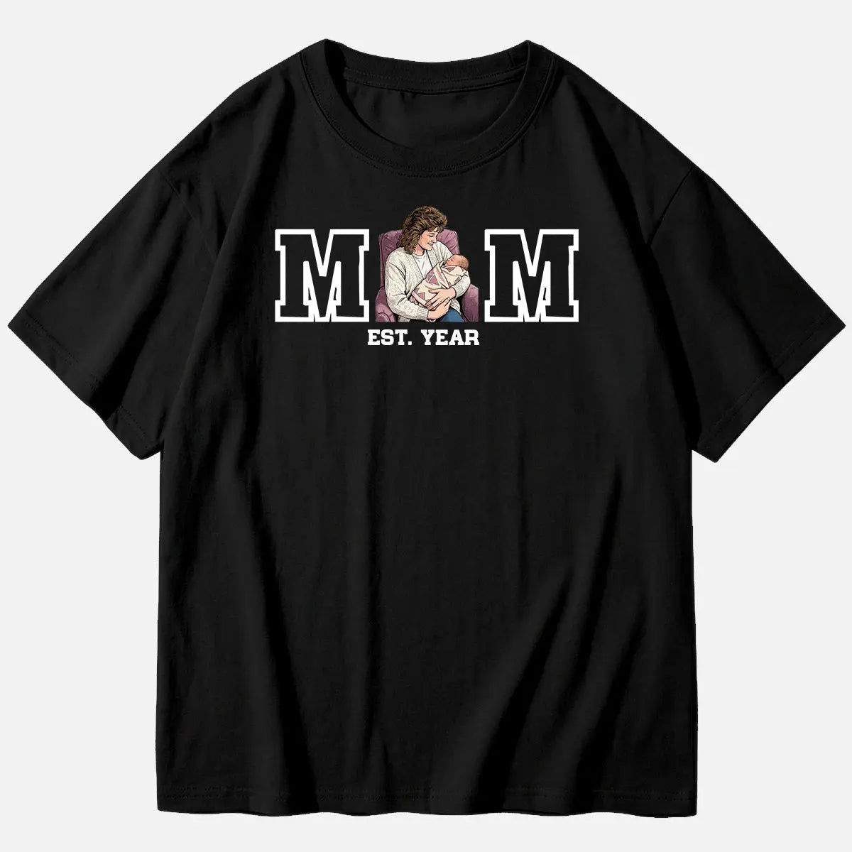 Custom Mom Illustration Cotton Short Sleeve T-Shirt Eleven Oasis