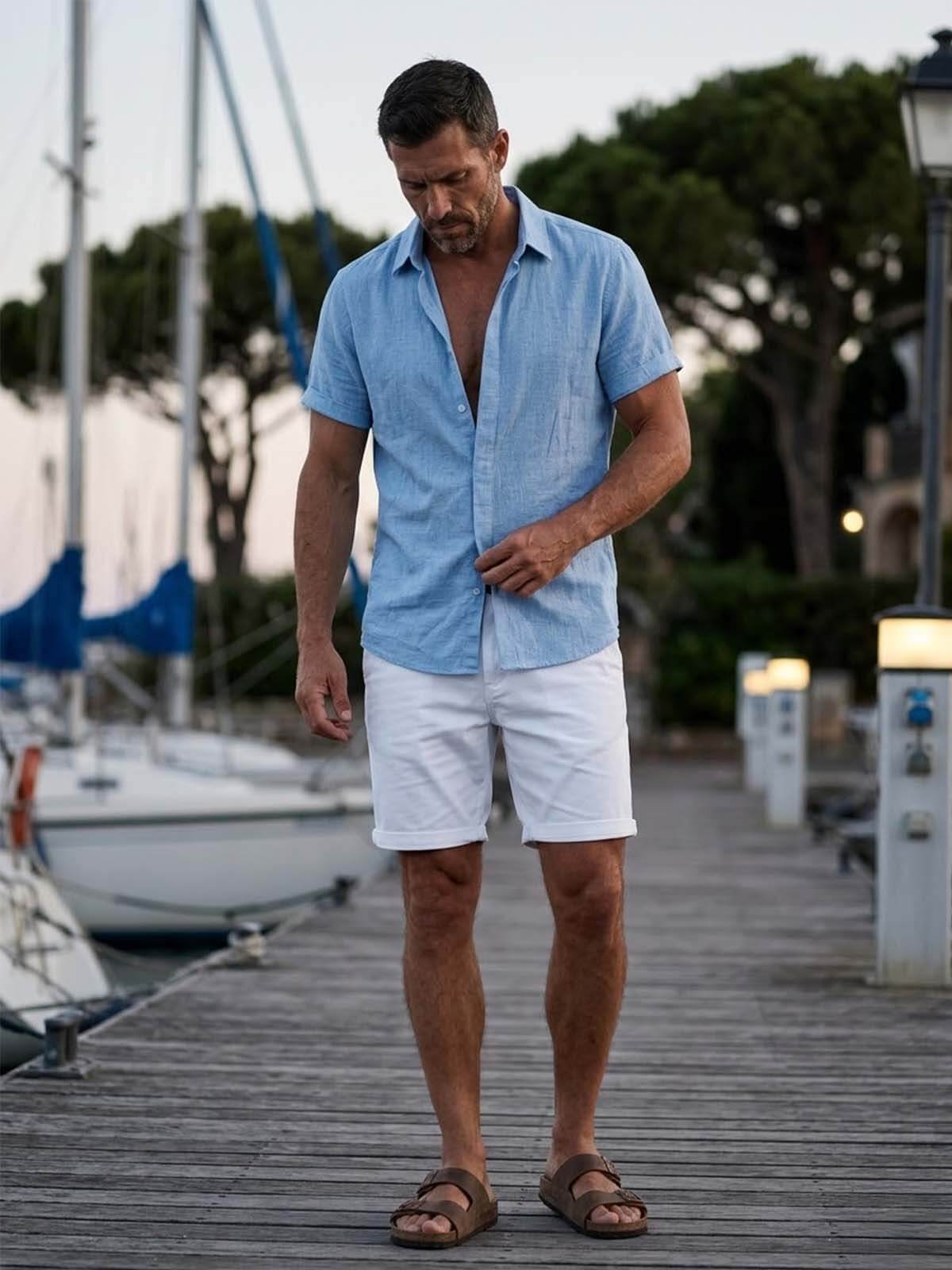 Men's Linen Cotton Blend Short Sleeve Shirt ElevenOasis