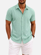 Men's Tonal Button Linen-Blend Short Sleeve Shirt