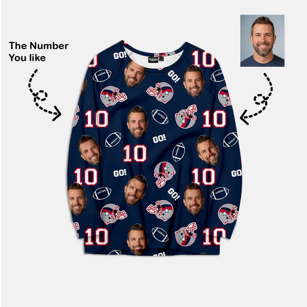 Custom Football Team & Face Pajama Set - New England Navy & Red Eleven Oasis