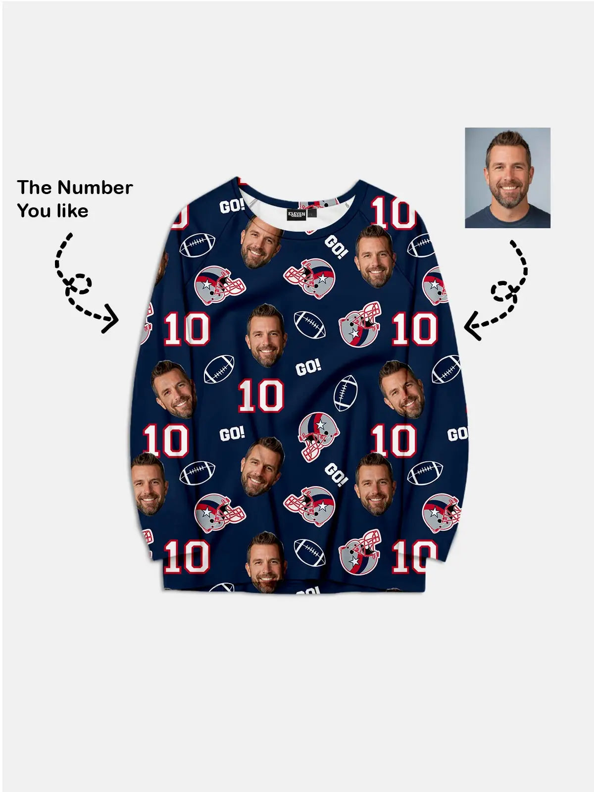 Custom Football Team & Face Pajama Set - New England Navy & Red Eleven Oasis