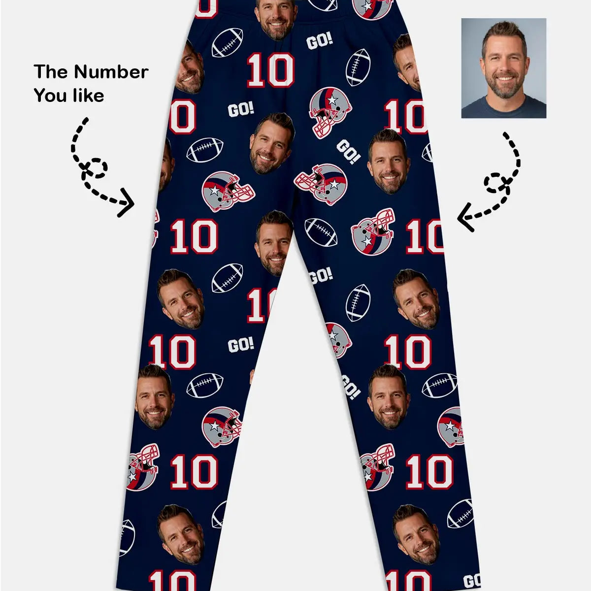 Custom Football Team & Face Pajama Set - New England Navy & Red Eleven Oasis