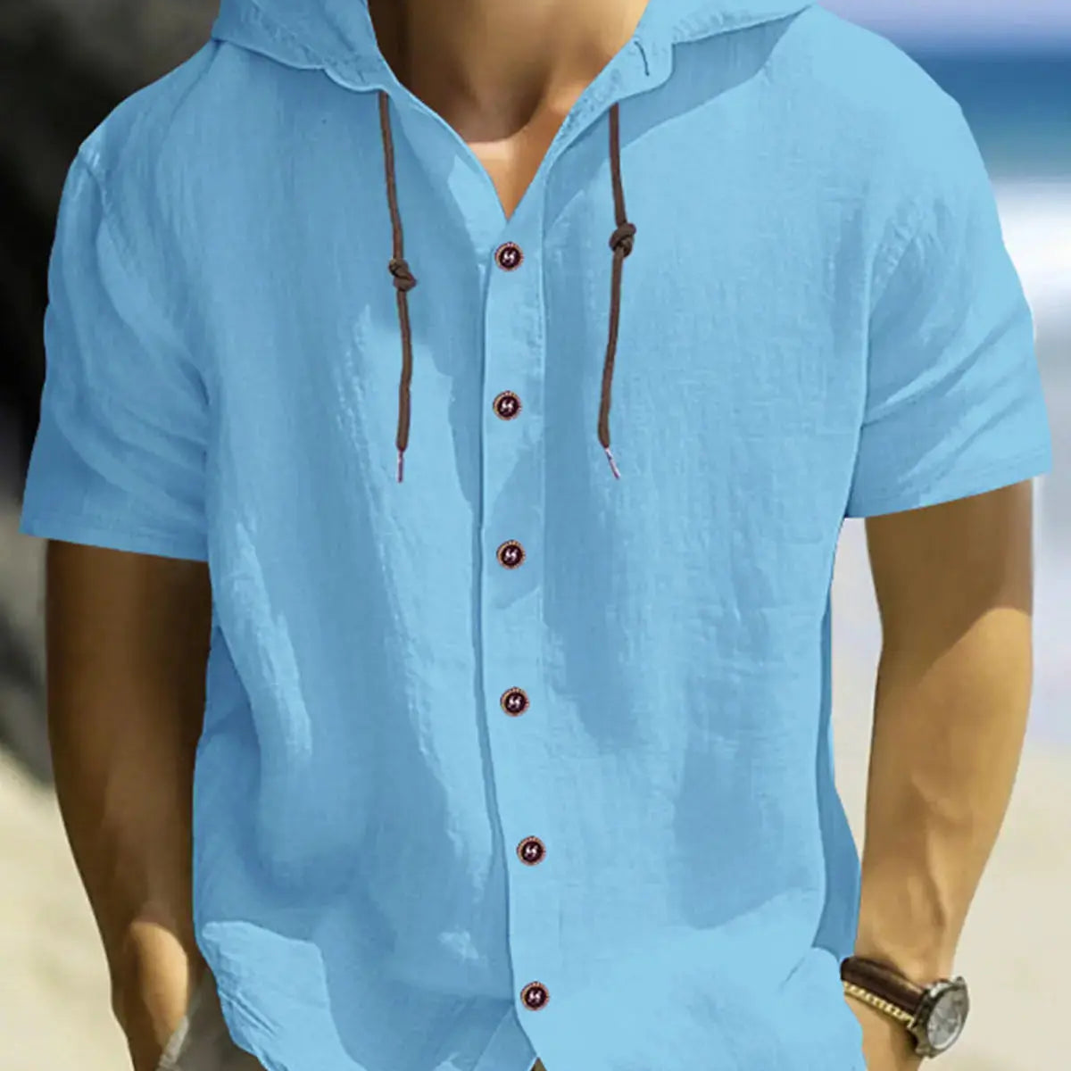 Men's Linen Blend Hooded Short Sleeve Shirt ElevenOasis