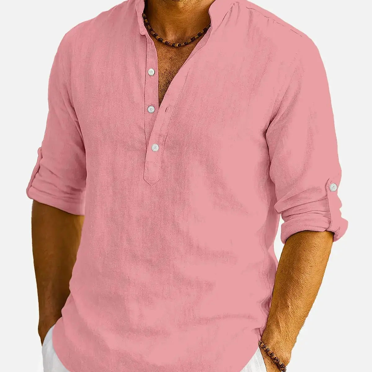 Men's Cotton Stand Collar Long Sleeve Shirt ElevenOasis