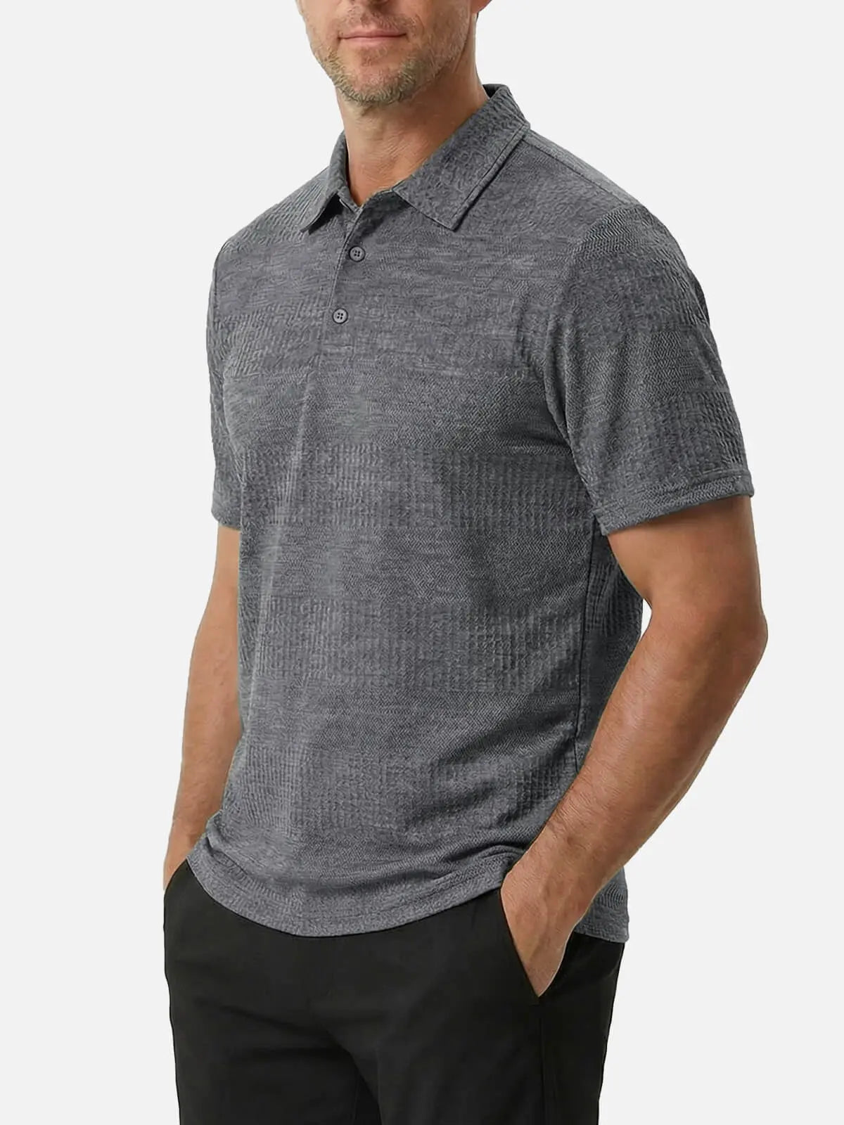 Men's Slim Fit Textured Polo Short Sleeve Shirt Eleven Oasis