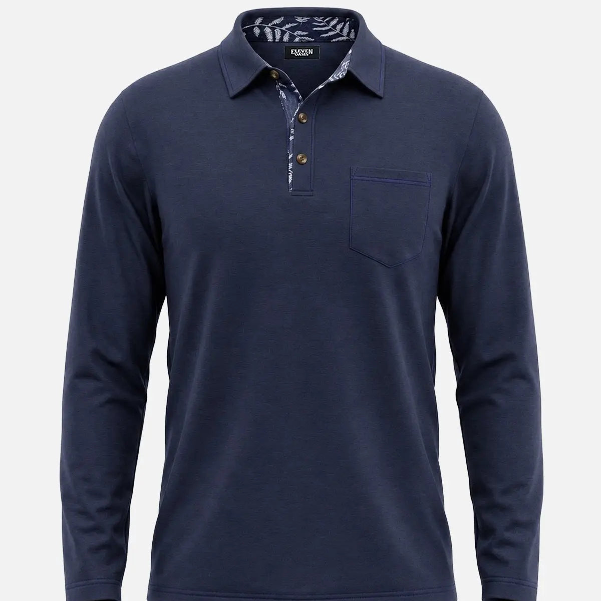 Men's Contrast Trim Pocket Long Sleeve Polo Shirt Eleven Oasis
