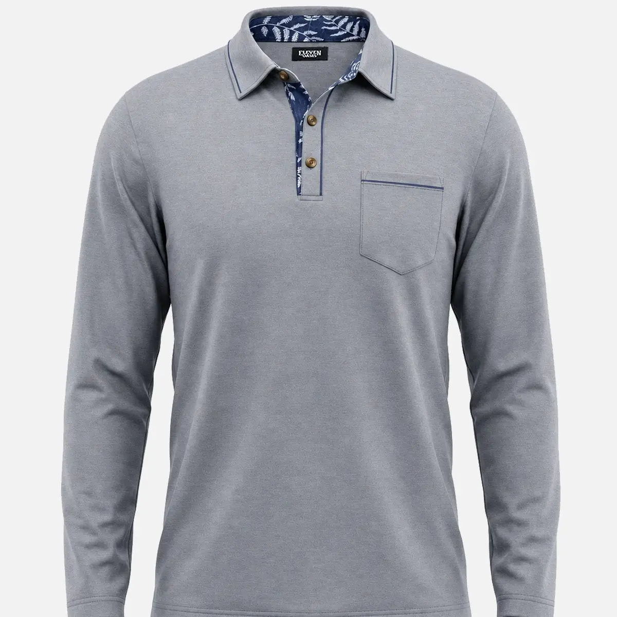 Men's Contrast Trim Pocket Long Sleeve Polo Shirt Eleven Oasis