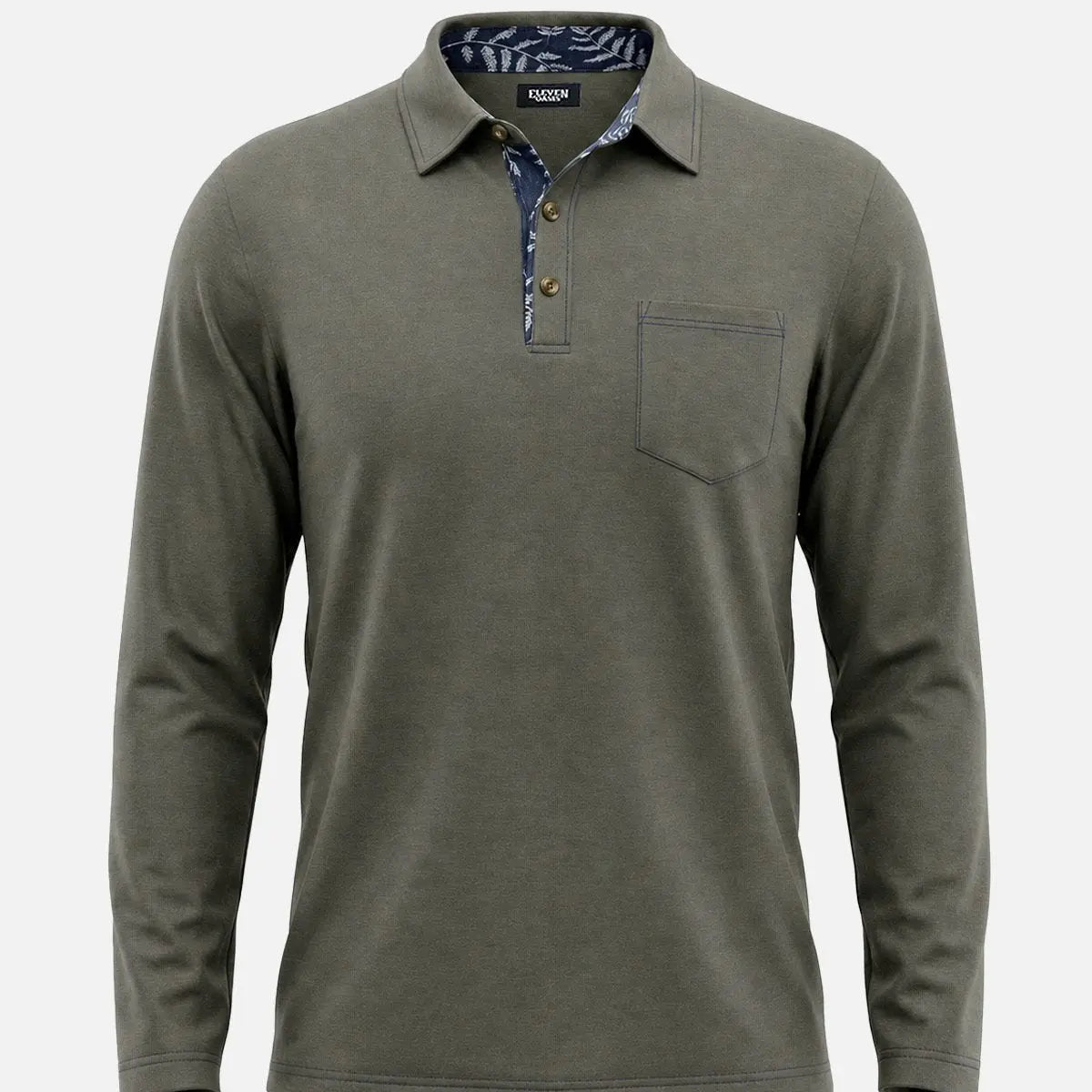 Men's Contrast Trim Pocket Long Sleeve Polo Shirt Eleven Oasis