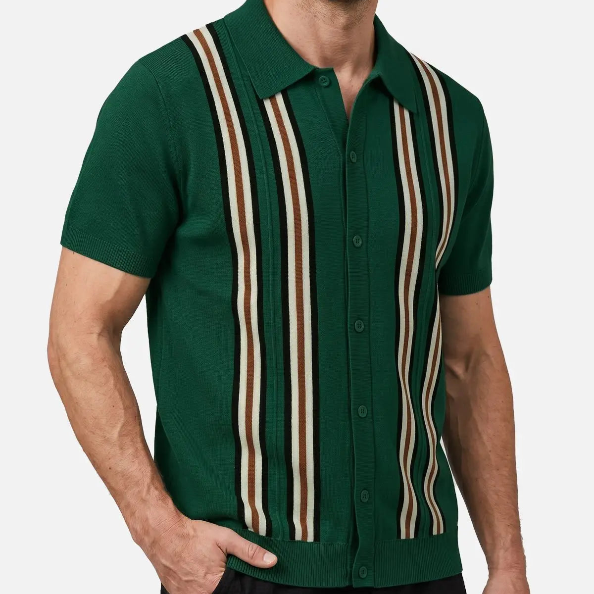 Men's Retro Multi-Stripe Short Sleeve Knit Shirt Eleven Oasis