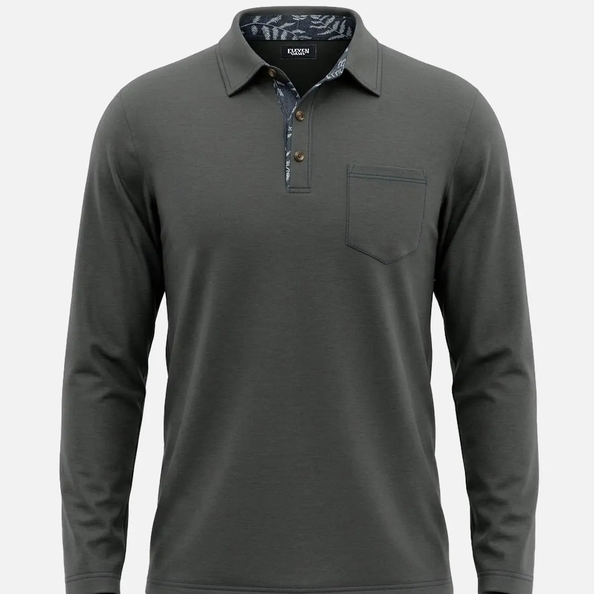 Men's Contrast Trim Pocket Long Sleeve Polo Shirt Eleven Oasis