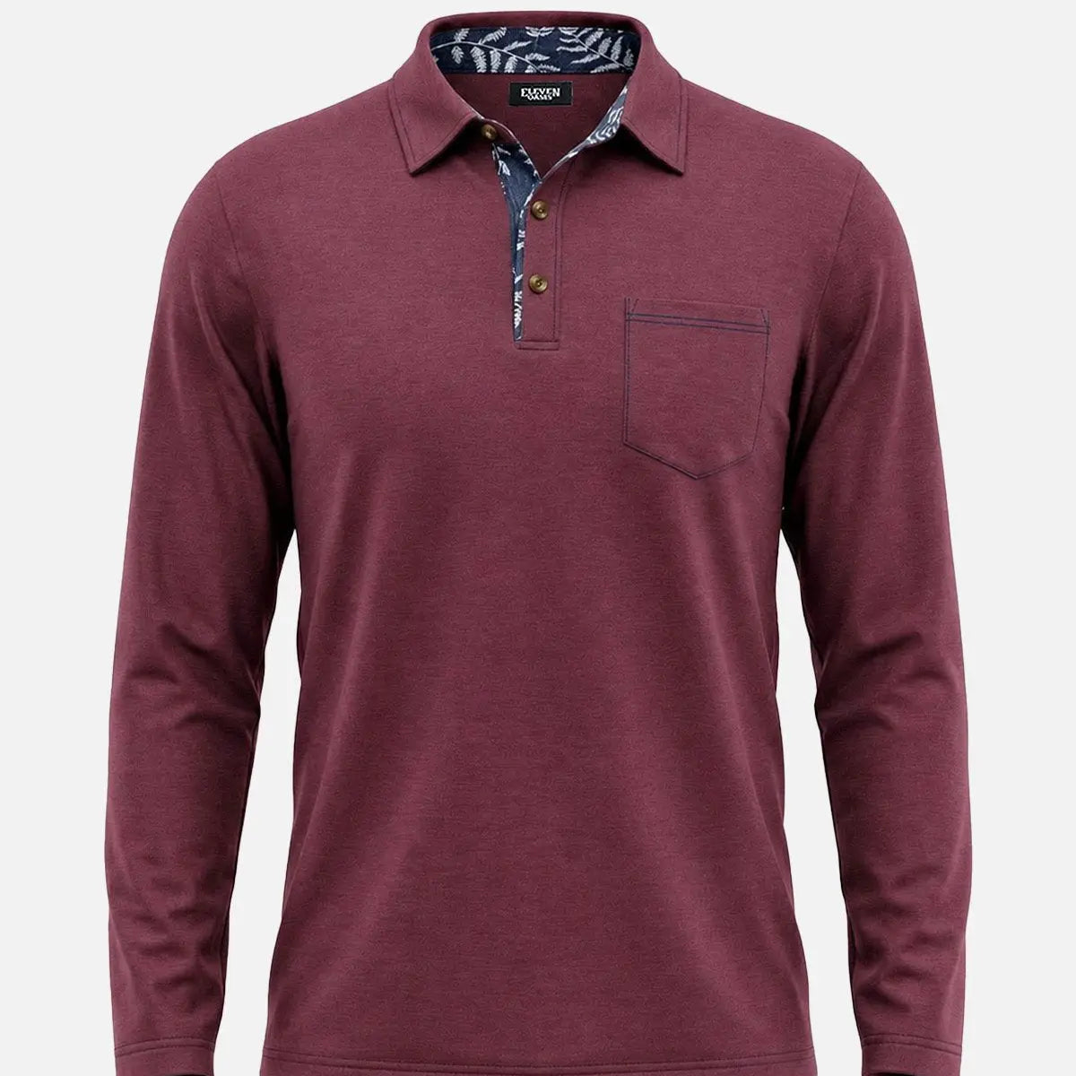 Men's Contrast Trim Pocket Long Sleeve Polo Shirt Eleven Oasis