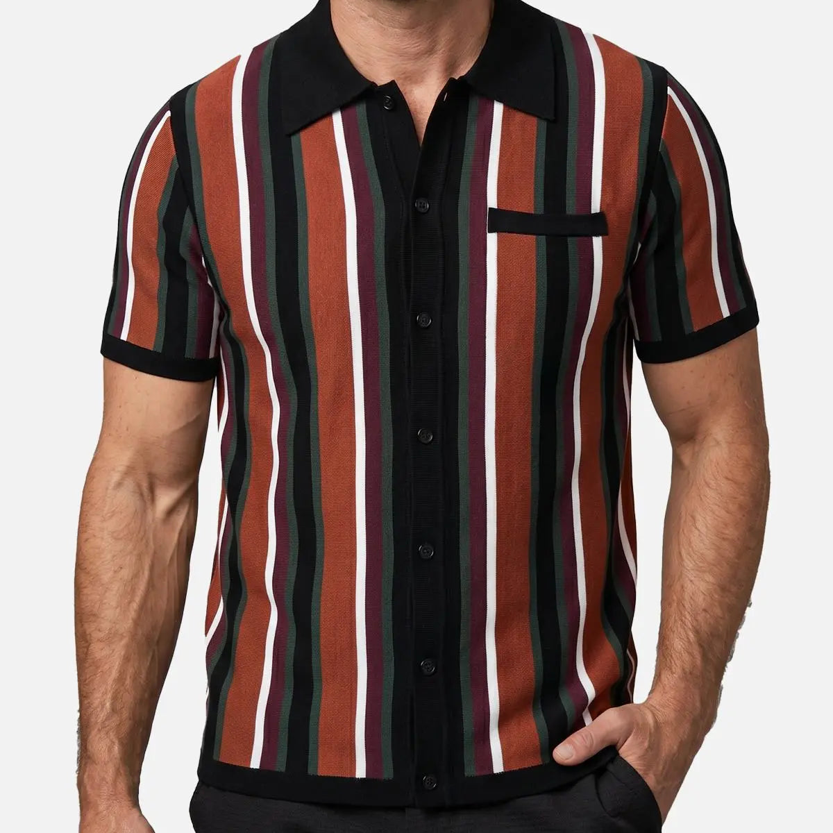 Men's Mid-Century Stripe Pocket Short Sleeve Knit Shirt Eleven Oasis