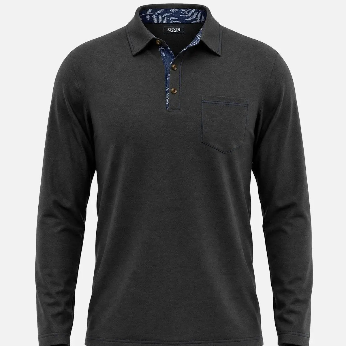 Men's Contrast Trim Pocket Long Sleeve Polo Shirt Eleven Oasis