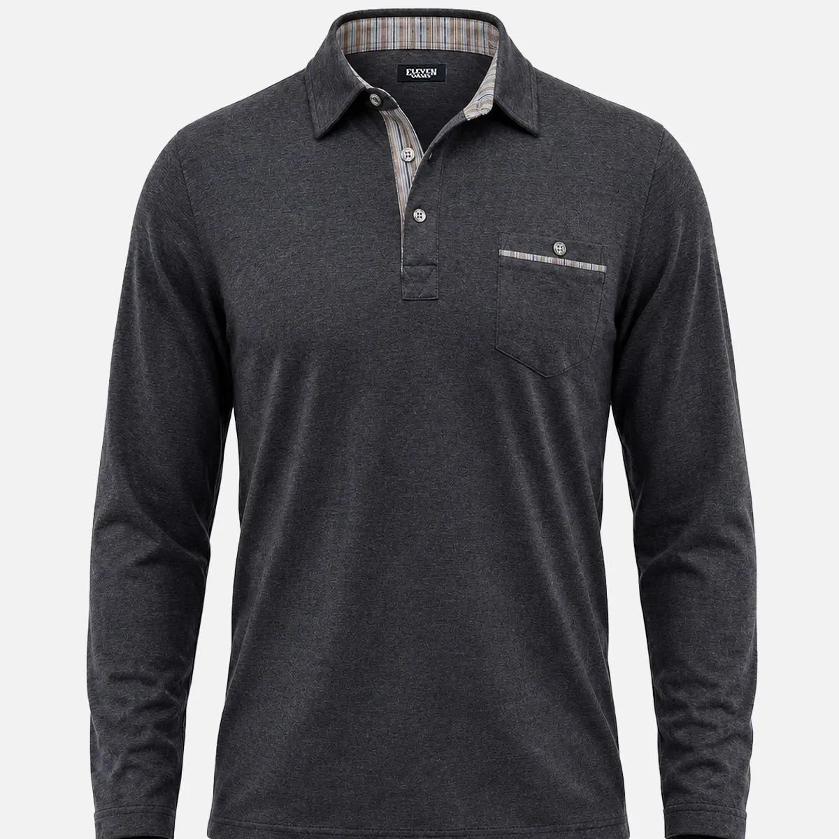 Men's Striped Trim Pocket Long Sleeve Polo Shirt Eleven Oasis