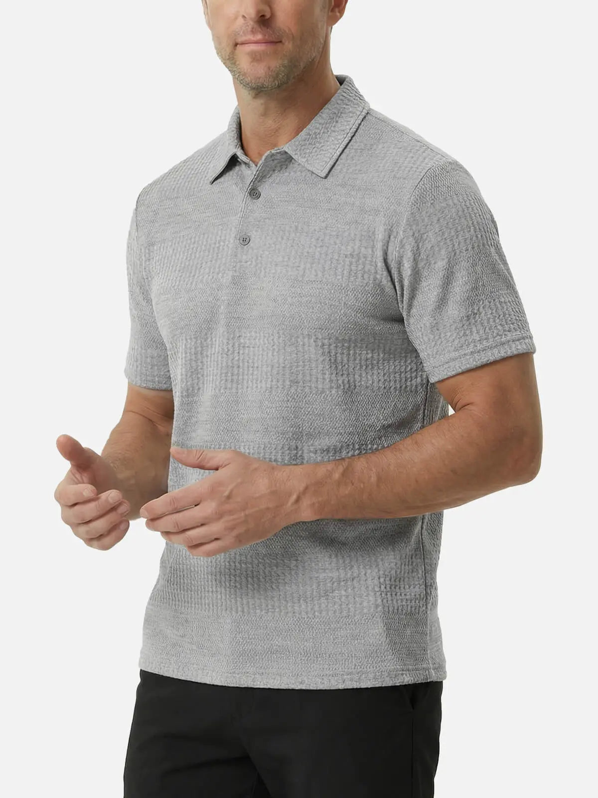 Men's Slim Fit Textured Polo Short Sleeve Shirt Eleven Oasis