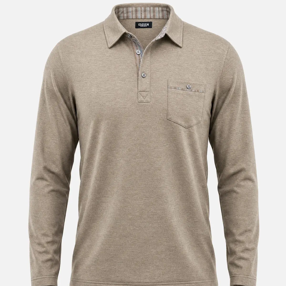 Men's Striped Trim Pocket Long Sleeve Polo Shirt Eleven Oasis