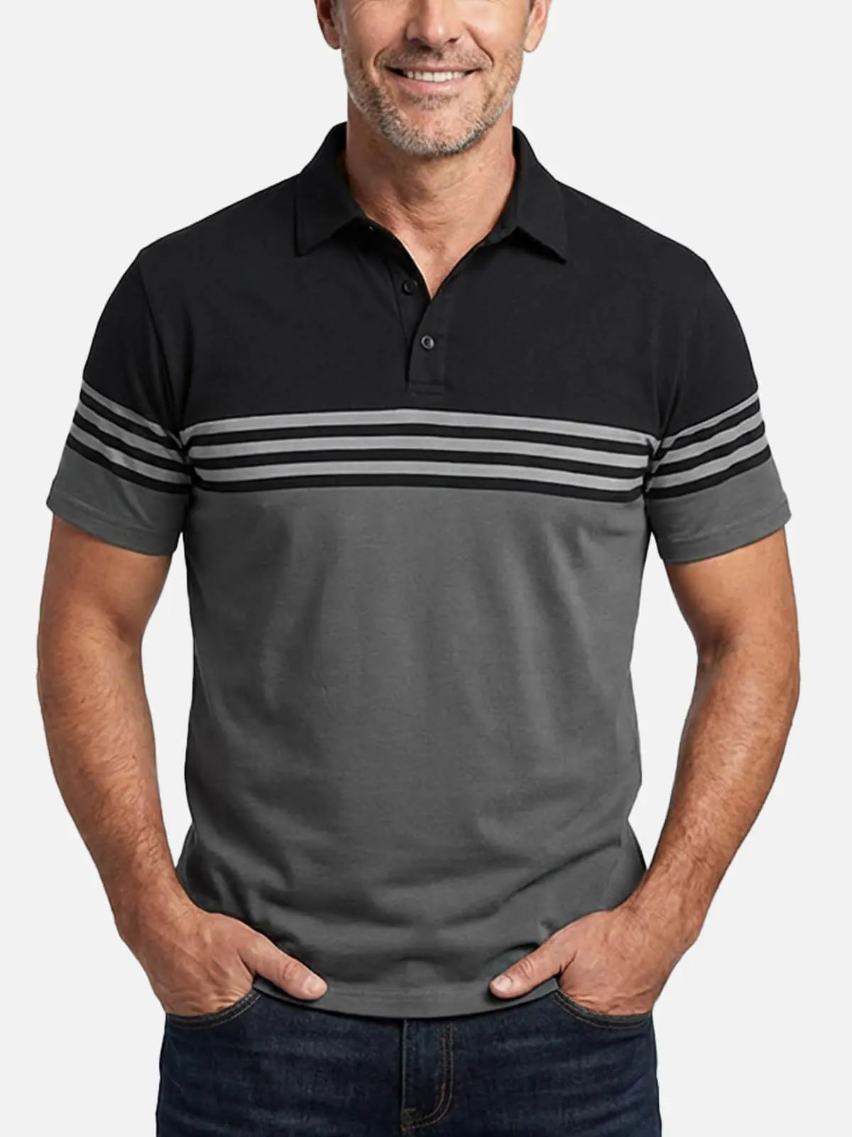 Men's Classic Stripe Short Sleeve Polo Shirt ElevenOasis