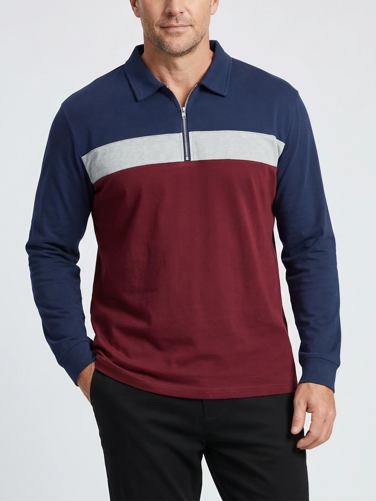 Men's Classic Long Sleeve Quarter-Zip Polo Shirt Eleven Oasis