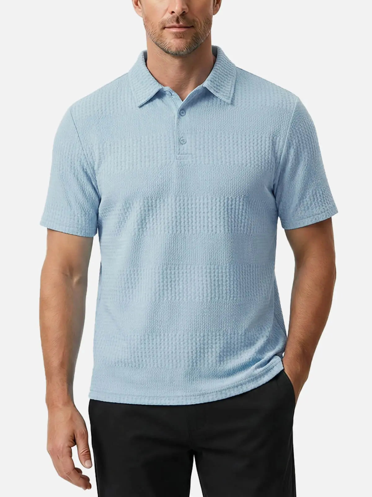 Men's Slim Fit Textured Polo Short Sleeve Shirt Eleven Oasis