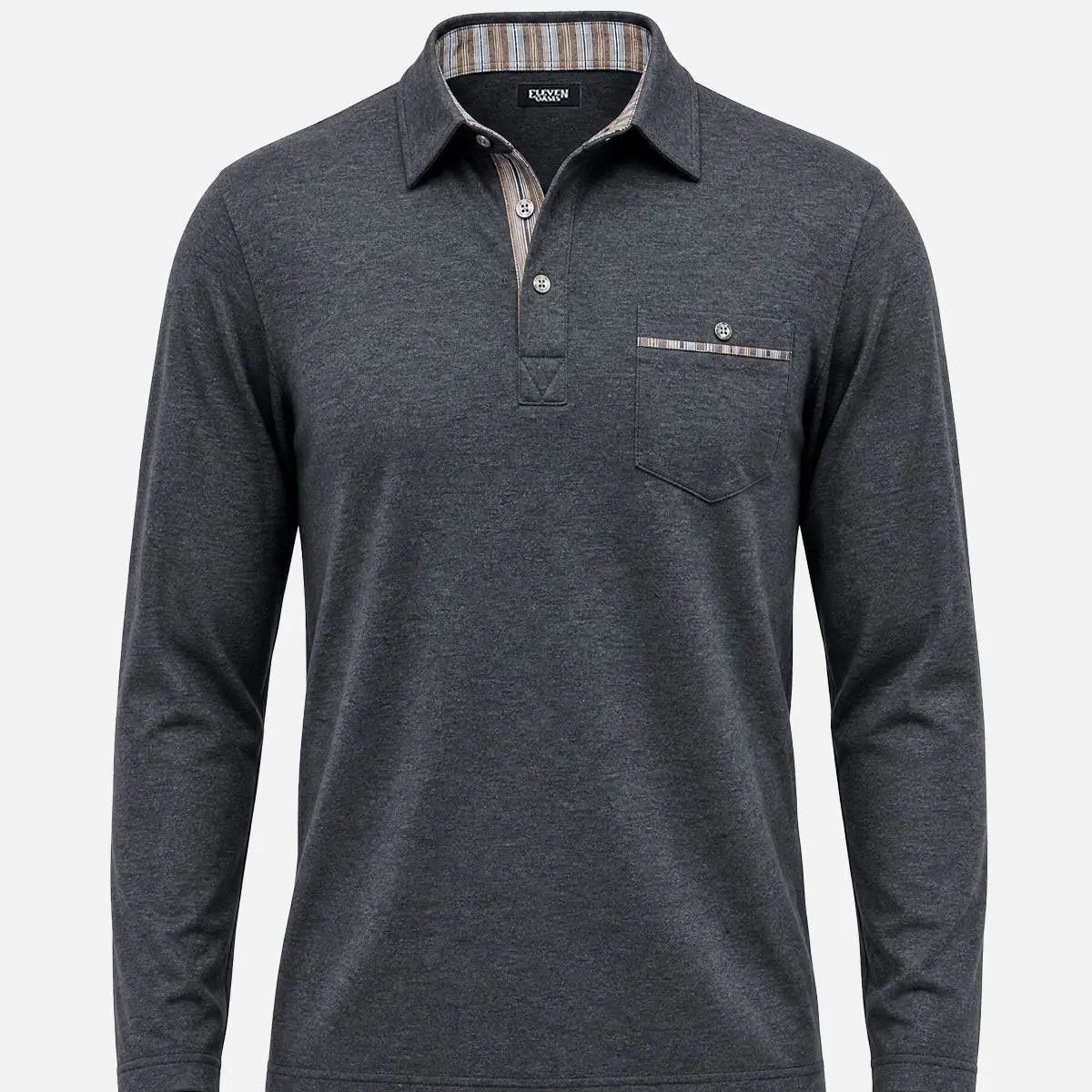 Men's Striped Trim Pocket Long Sleeve Polo Shirt Eleven Oasis