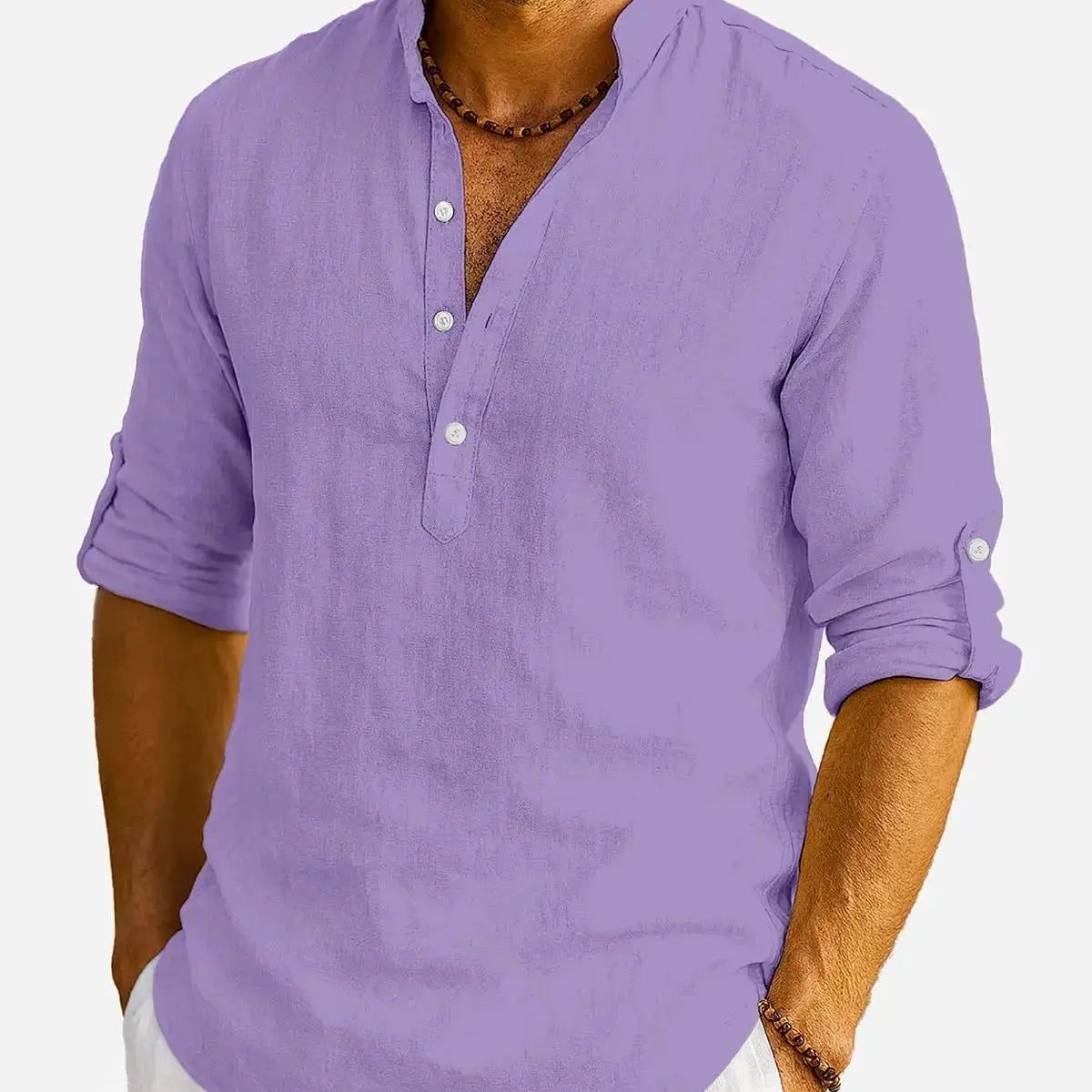 Men's Cotton Stand Collar Long Sleeve Shirt ElevenOasis