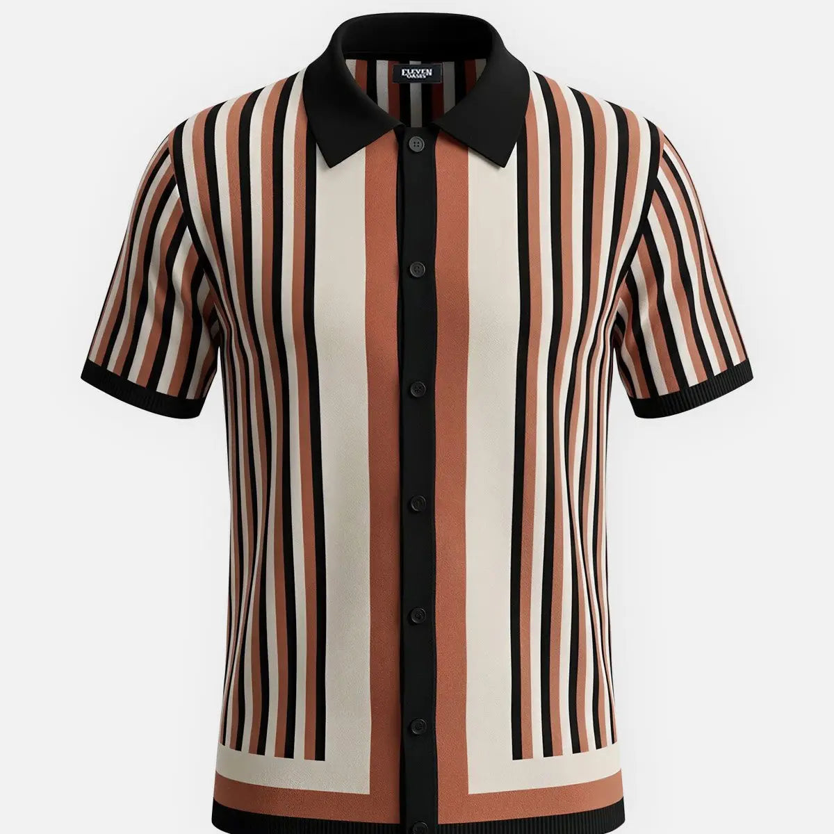Men's Retro Stripe Knit Button Short Sleeve Shirt Eleven Oasis