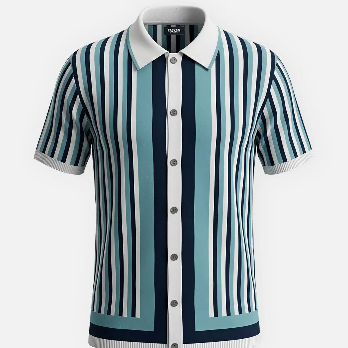 Men's Retro Stripe Knit Button Short Sleeve Shirt Eleven Oasis