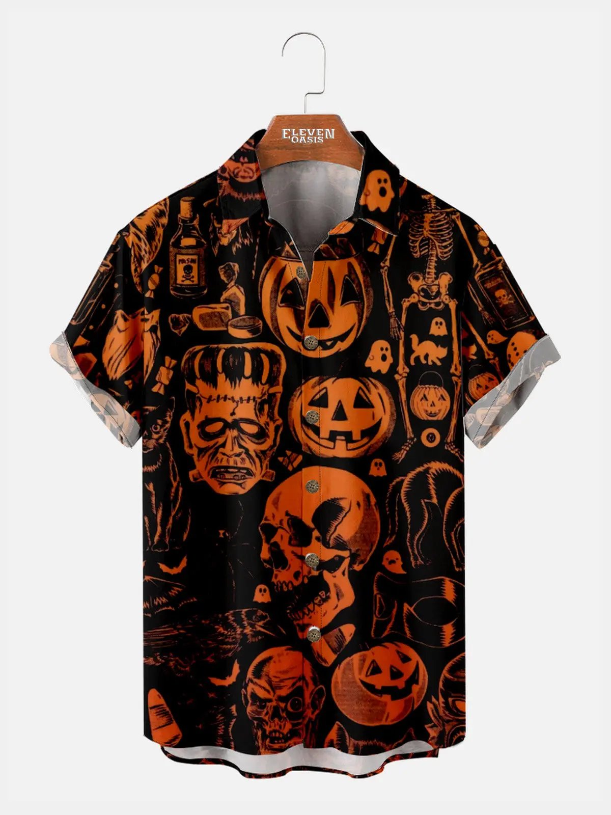 Men's Halloween Horror Icons Short Sleeve Shirt ElevenOasis