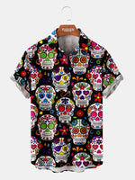 Men's Day of the Dead Sugar Skull Short Sleeve Shirt ElevenOasis