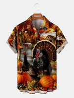 Men's Autumn Turkey Scene Short Sleeve Shirt ElevenOasis