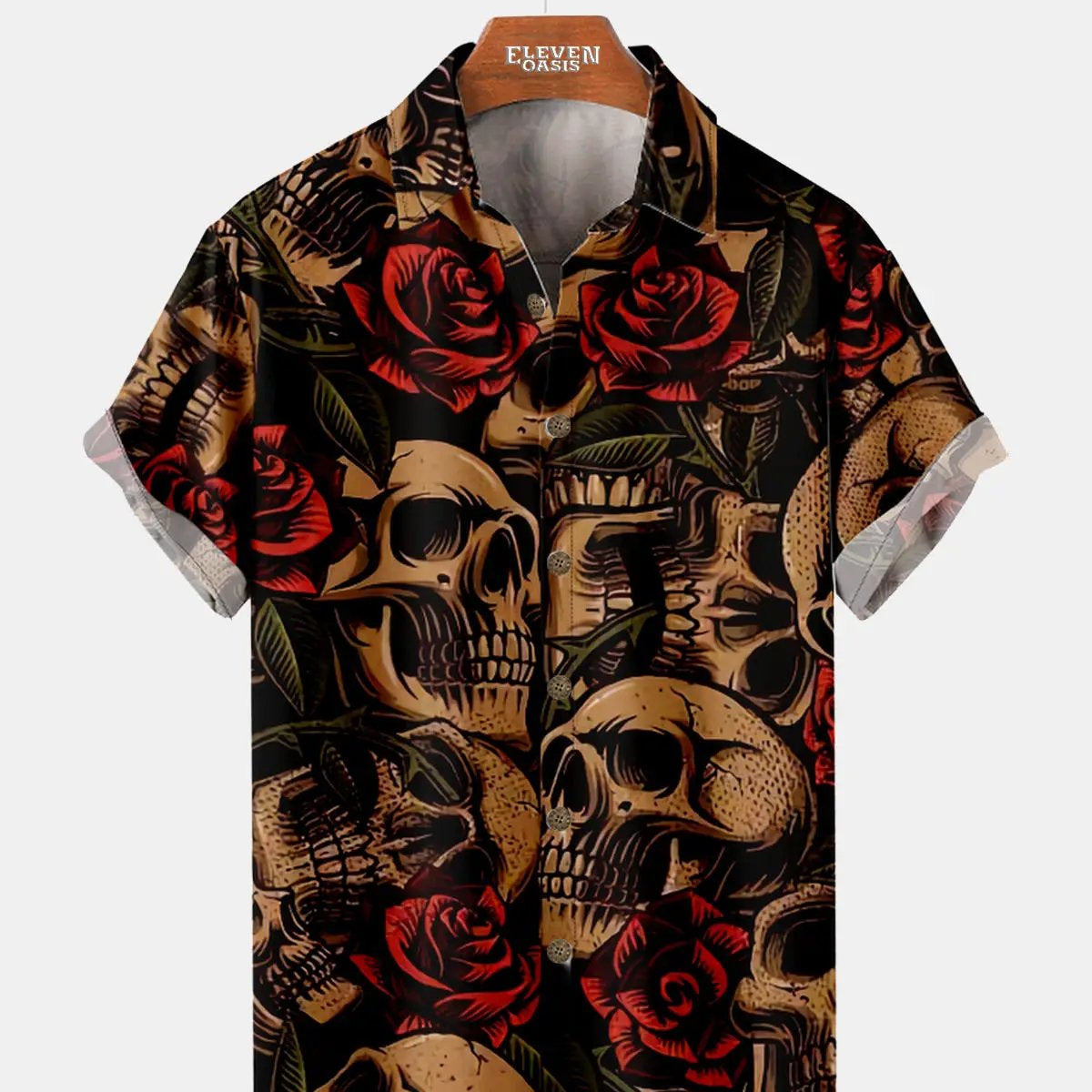 Men's Skulls and Roses Short Sleeve Shirt Eleven Oasis
